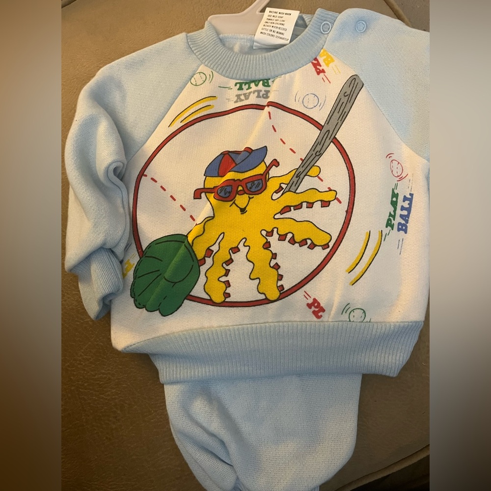 Vintage Doll Clothes Blue Baseball 12 Months Little By Little  w Tag Zayre Store